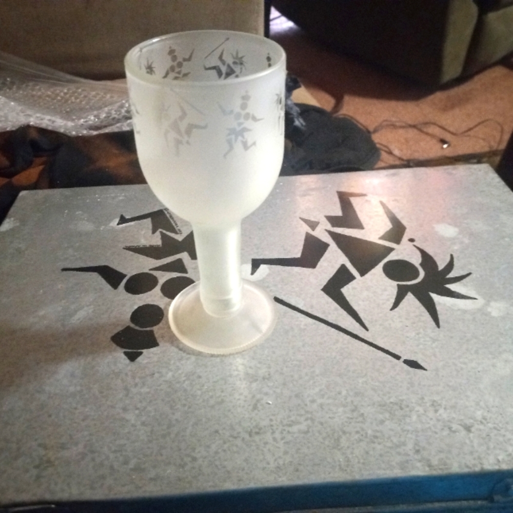 10 Piece Frosted And Etched Wine Goblet Set Made In Africa.